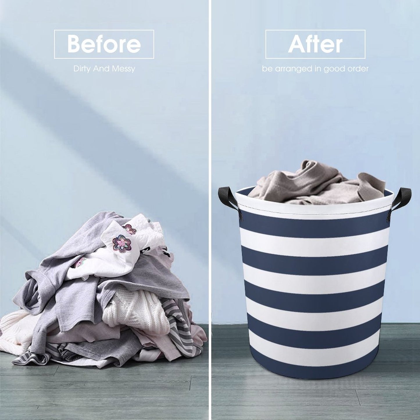 Collapsible Laundry Hamper- Nautical Stripes Navy