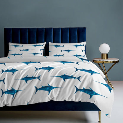 Boy's Bedding Set-90"x90" Full-Queen Blue Swordfish Duvet Cover