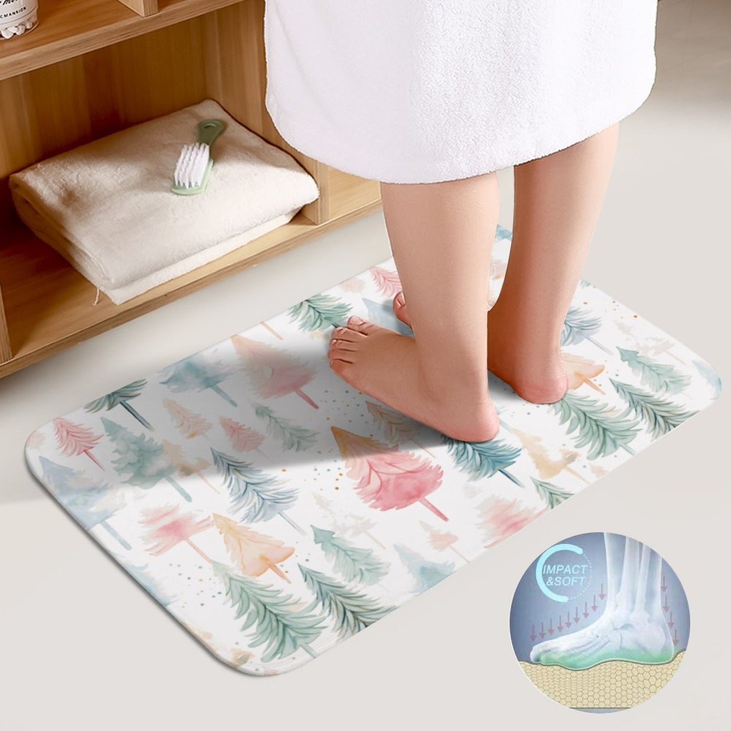 Watercolor Christmas Trees Coral Velvet Floor Mat Set of 2-LARGE