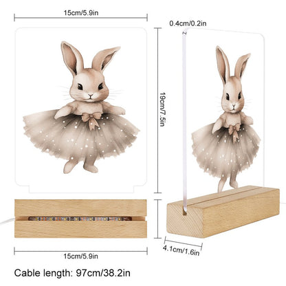 Watercolor Ballerina Bunnies Acrylic Night Light with Wooden Base