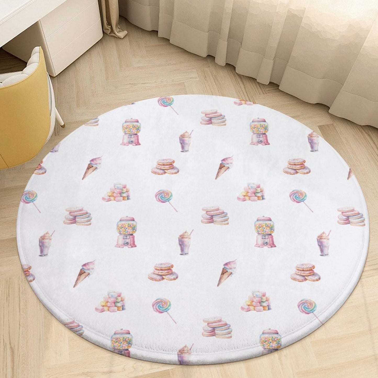 Round Plush Bath Mat- Watercolor Candy Land