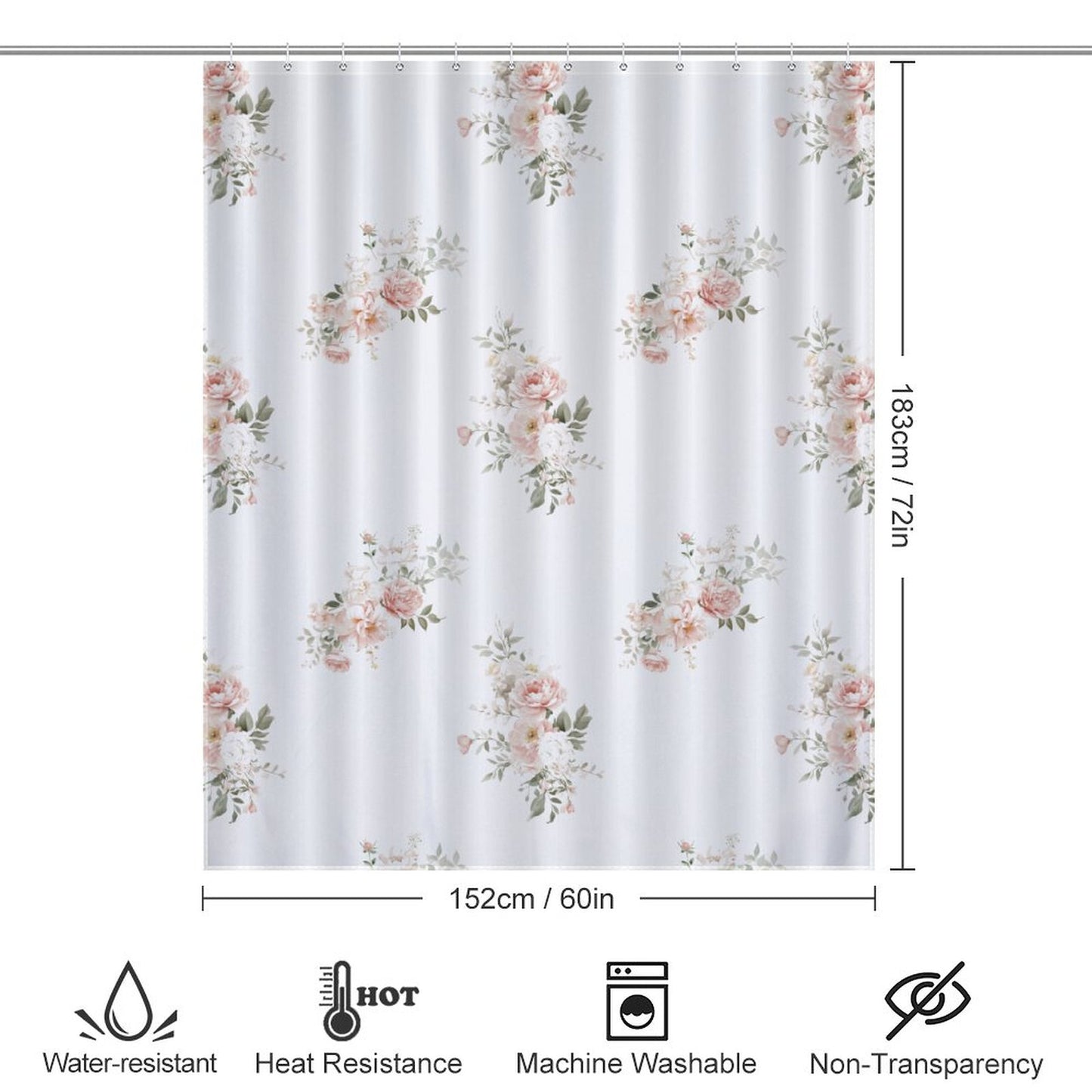 Lightweight Shower Curtain- Elegant Coral Floral