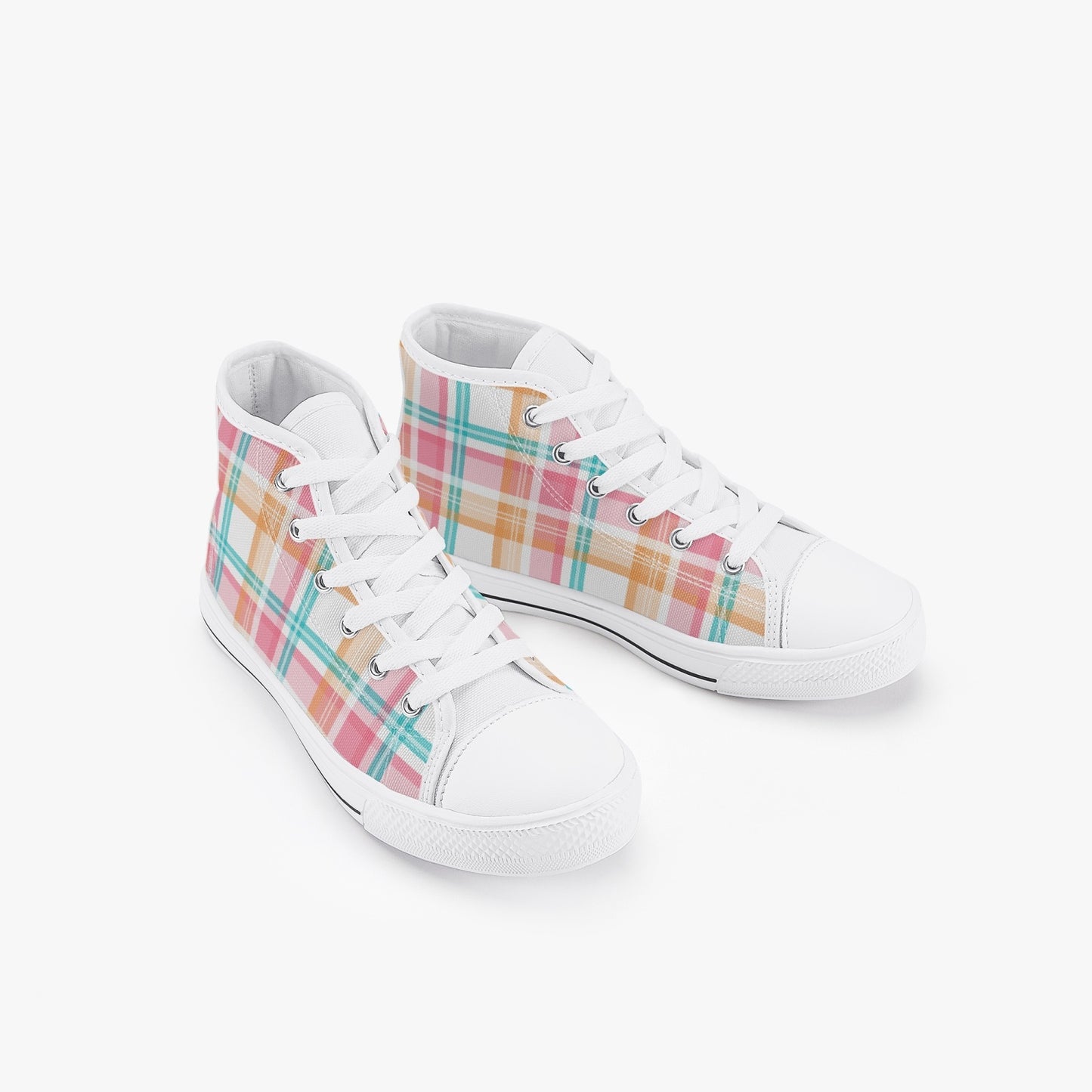 Girls Bright Summer Plaid  Kid’s High-Top Canvas Shoes