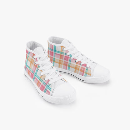 Girls Bright Summer Plaid  Kid’s High-Top Canvas Shoes