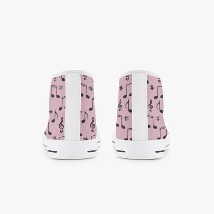 Girls 50s Diner Music Notes  Pink Kid’s High-Top Canvas Shoes