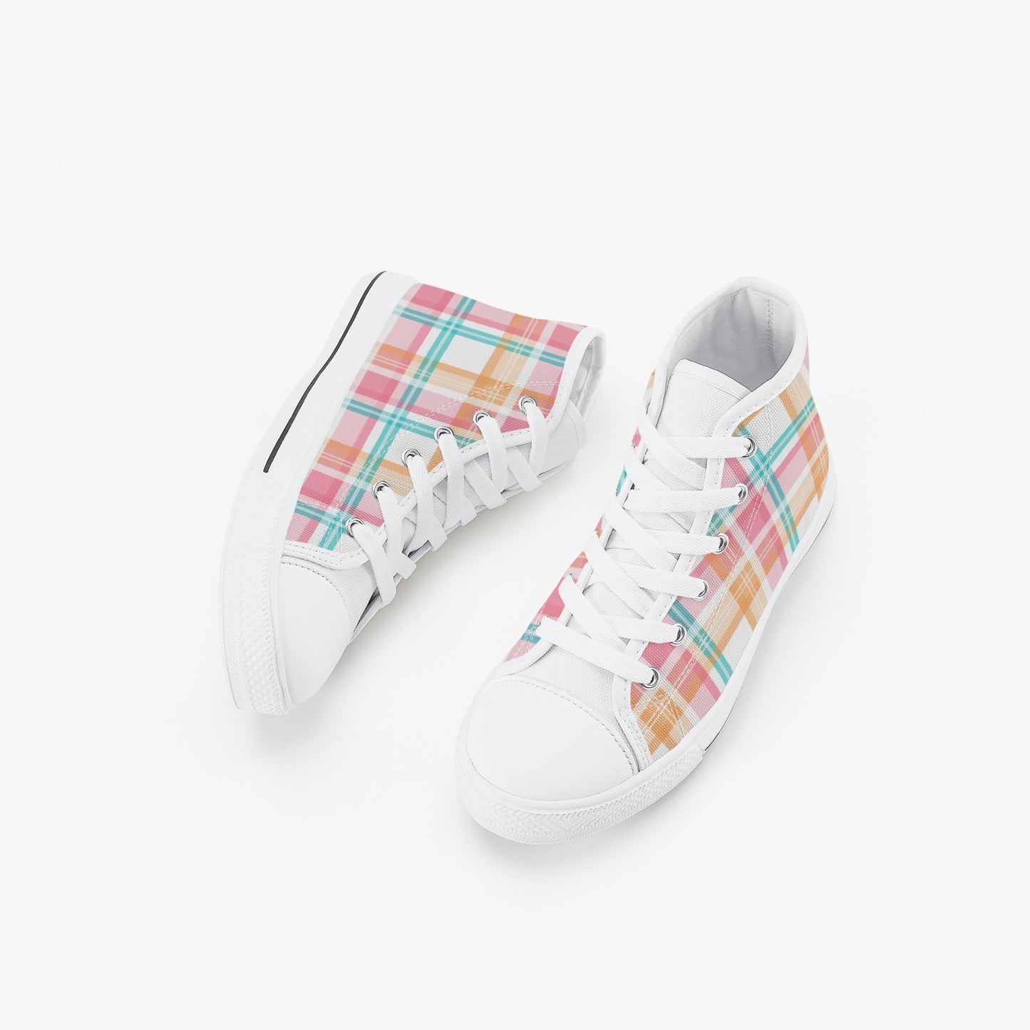 Girls Bright Summer Plaid  Kid’s High-Top Canvas Shoes