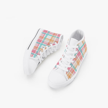 Girls Bright Summer Plaid  Kid’s High-Top Canvas Shoes