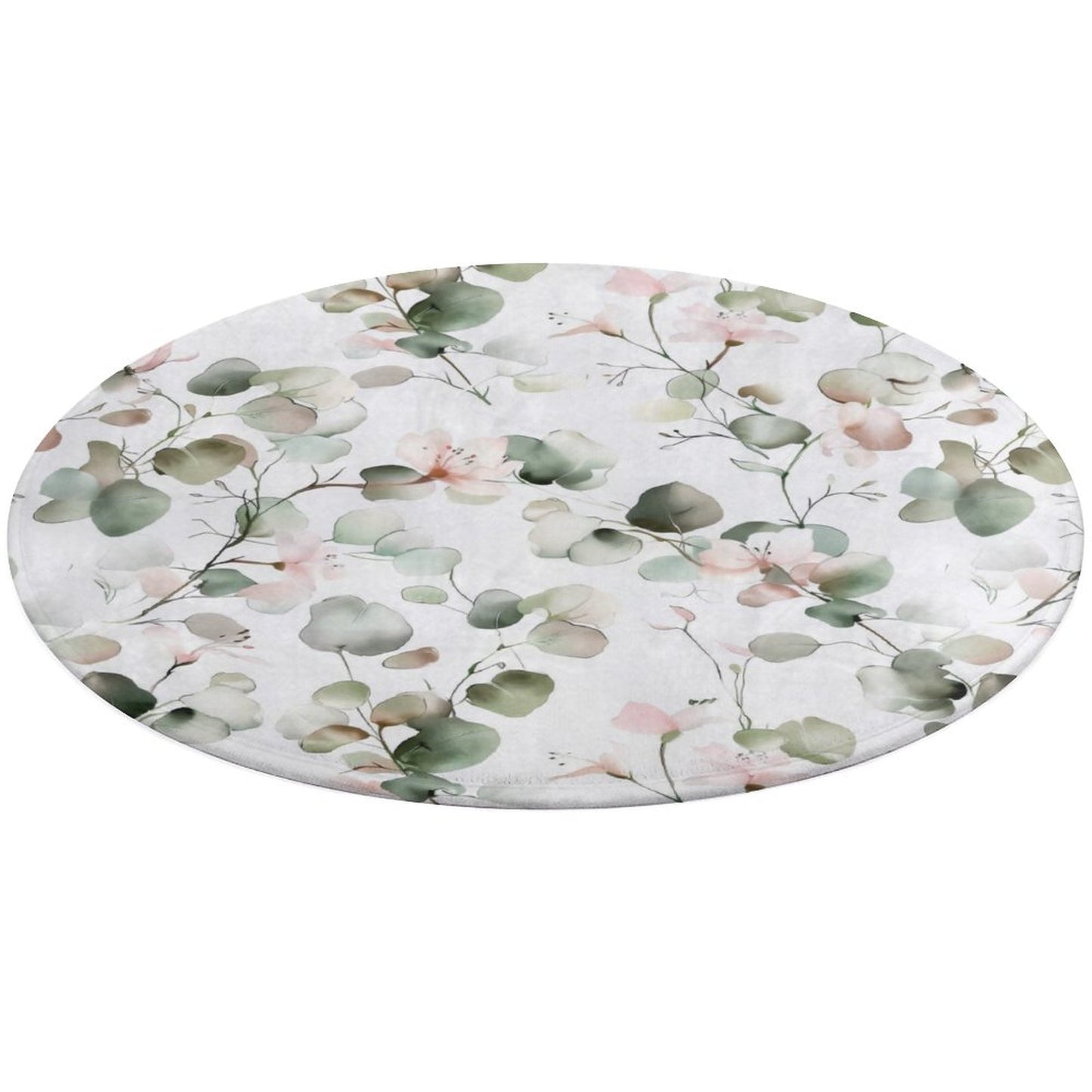 Round Plush Bath Mat- Elegant Eucalyptus Floral