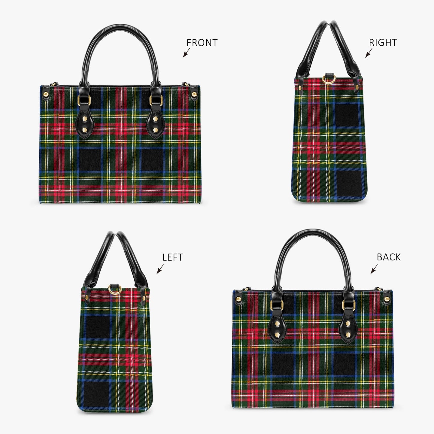 Structured Handbag- Holiday Tartan Plaid Black