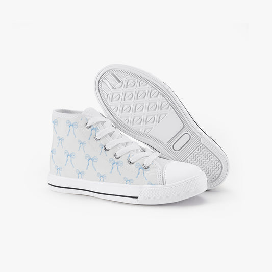 Girls Blue Coquette Bows Kid’s High-Top Canvas Shoes