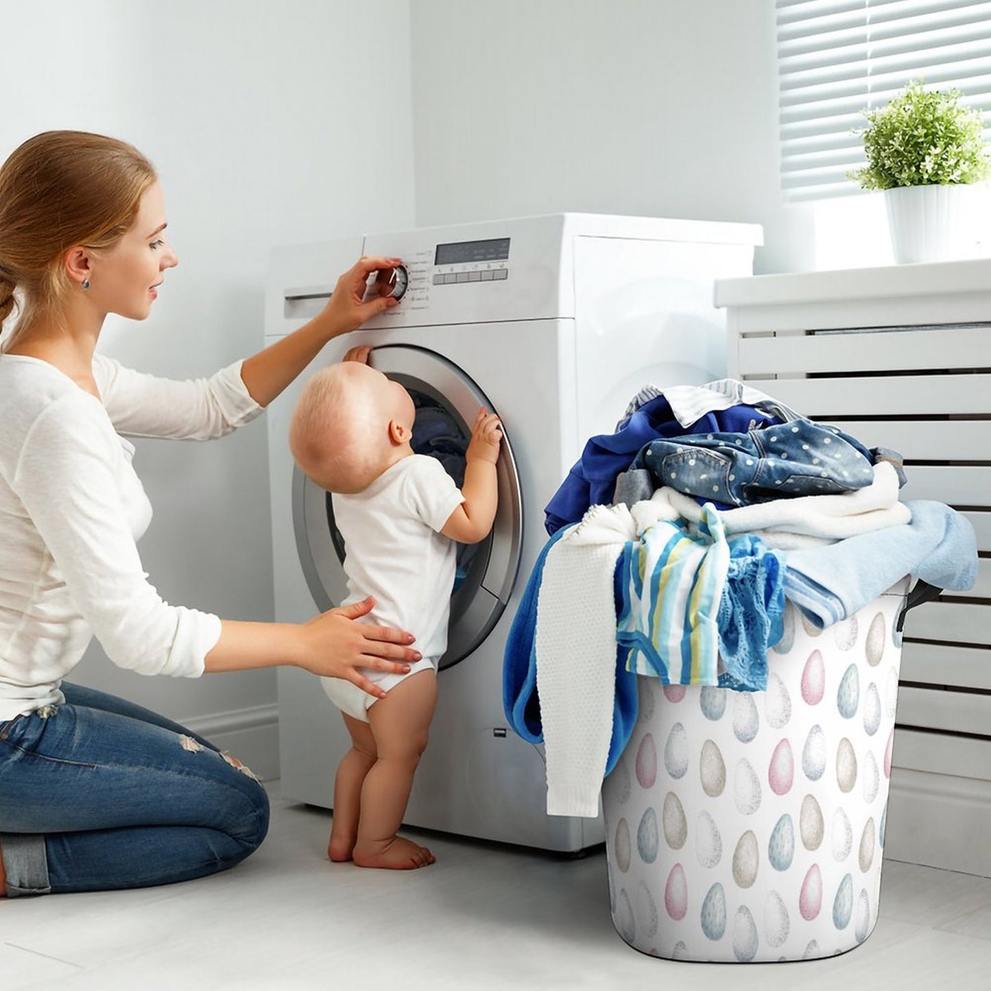 Collapsible Laundry Hamper- Watercolor Easter Eggs