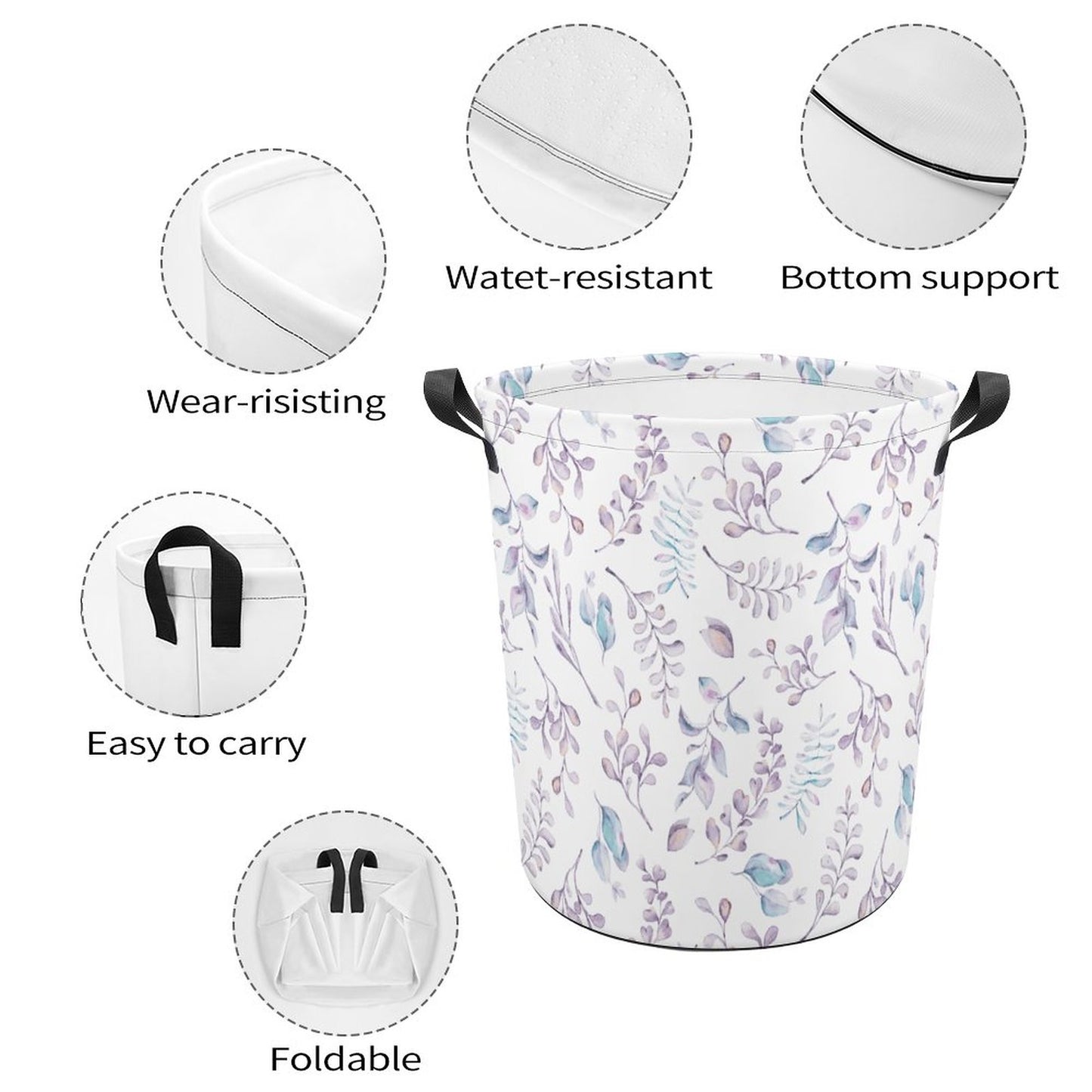 Collapsible Laundry Hamper- Elegant Lavender Blues