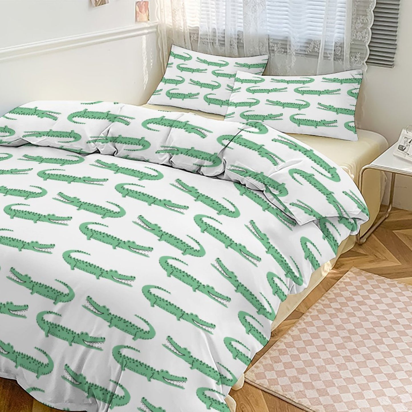 Boy's Bedding Set-90"x90" Full-Queen Green Crocodiles Duvet Cover