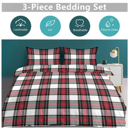 Christmas Tartan Plaid 3-Piece Bedding Set-102"x90" King Duvet Cover Set