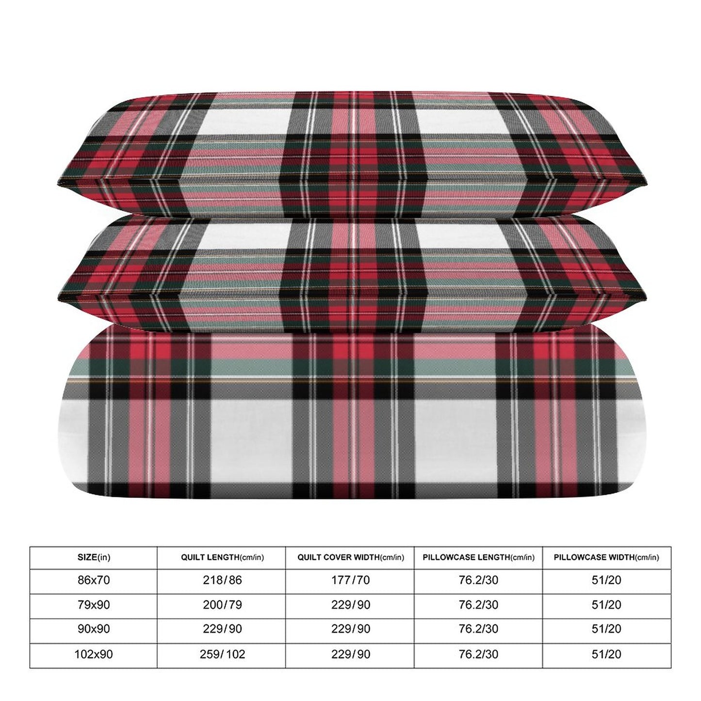 Christmas Tartan Plaid 3-Piece Bedding Set-102"x90" King Duvet Cover Set