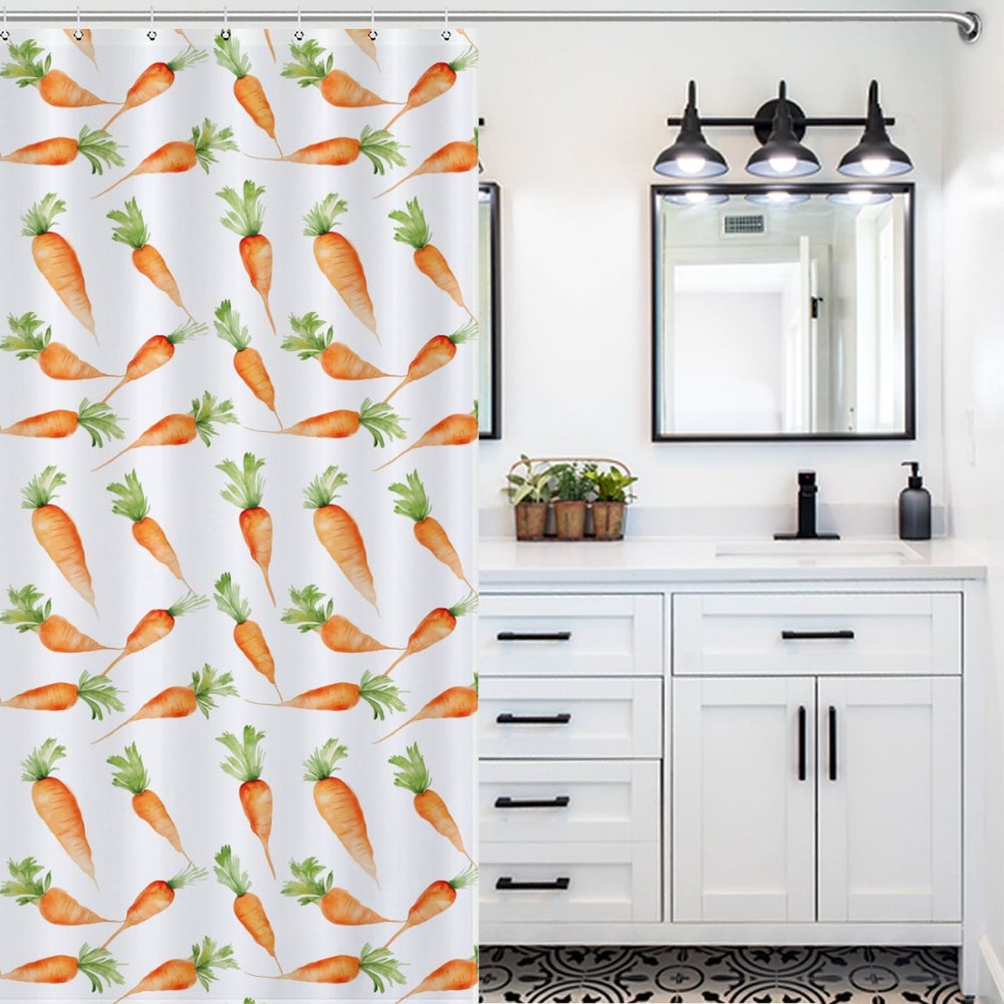 Lightweight Shower Curtain- Watercolor Carrots