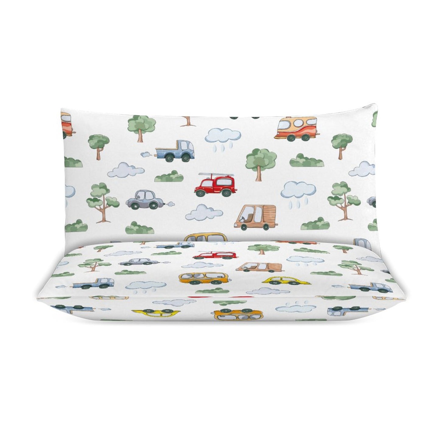 Boys Cute Cars 3-Piece Bedding Set-90"x90" Full, Queen Boys Transportation Theme Duvet Cover Set