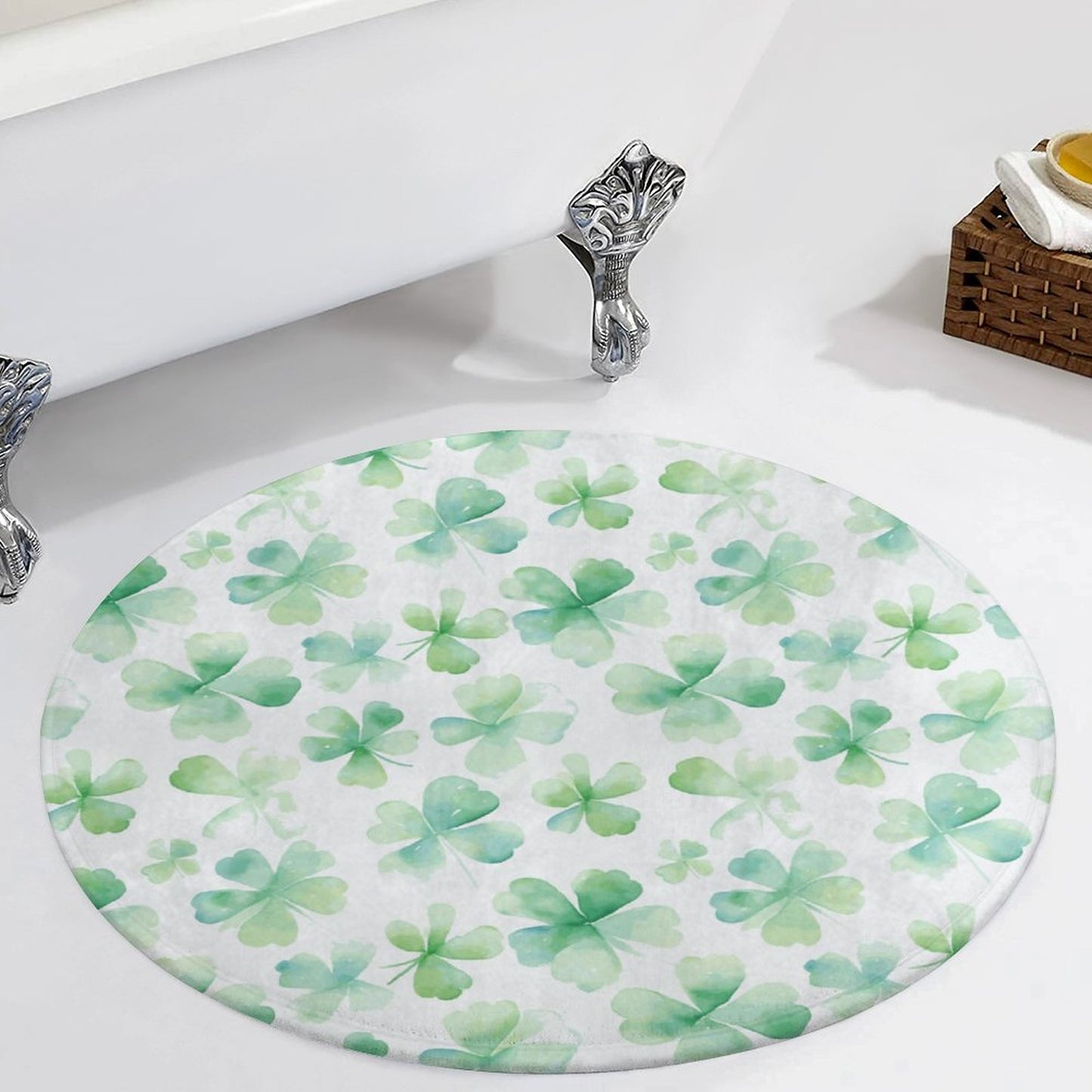 Round Bath Mat- Watercolor Clovers