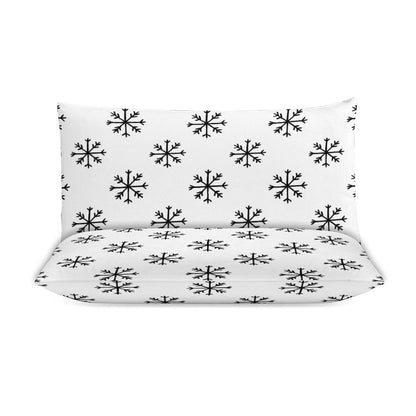 Minimalist Black White Snowflake 3-Piece Bedding Set-90"x90" Full, Queen, Reversible Duvet Cover Set