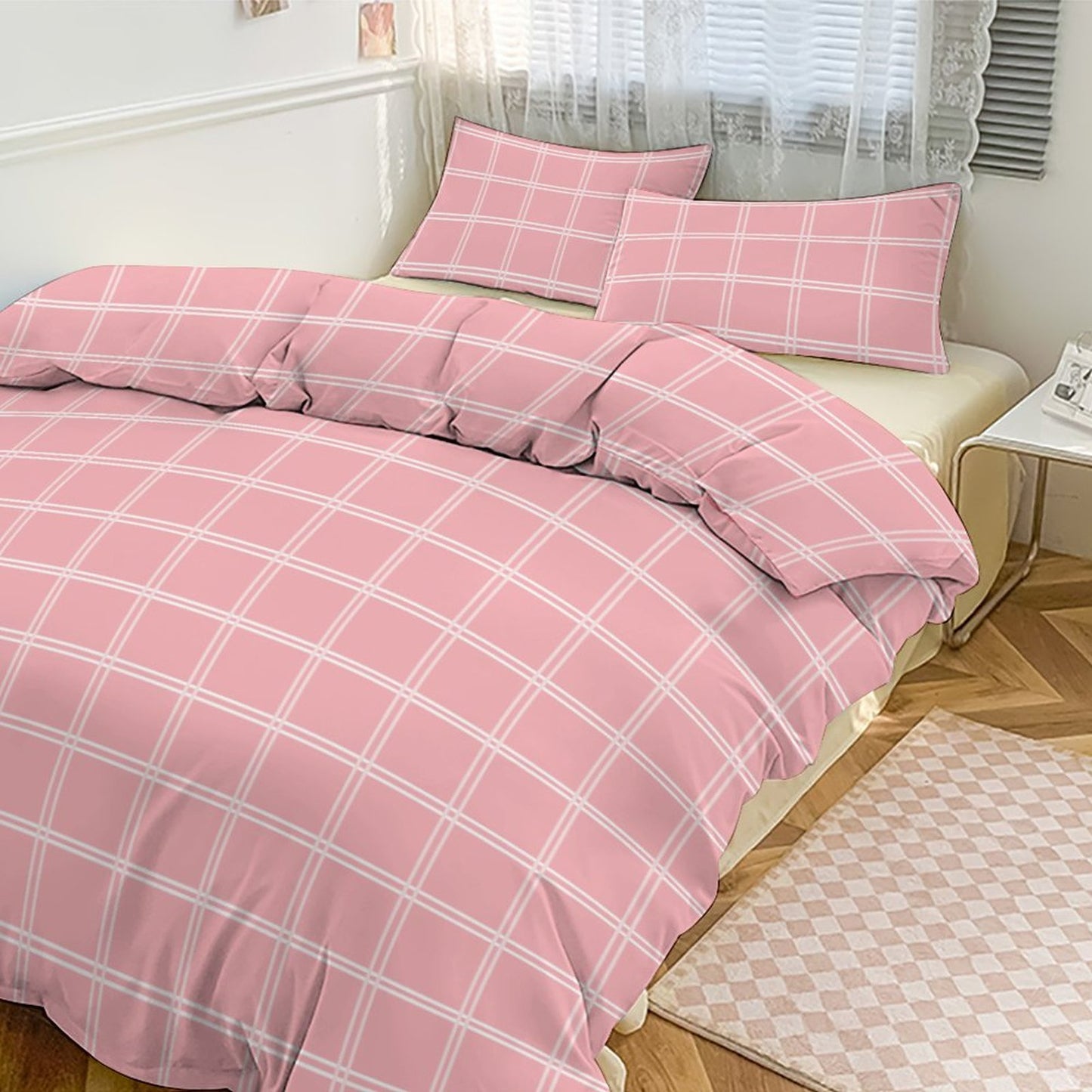 3-Piece Bedding Set-90"x90" Full/Queen Girly Plaid