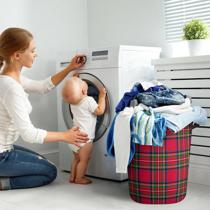 Collapsible Laundry Hamper- Red Tartan Holiday Plaid