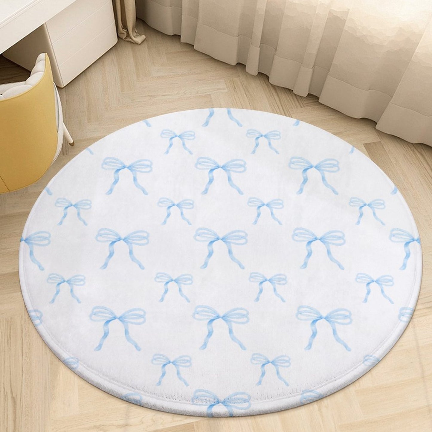 Round Bath Mat-Watercolor Coquette Blue Bows