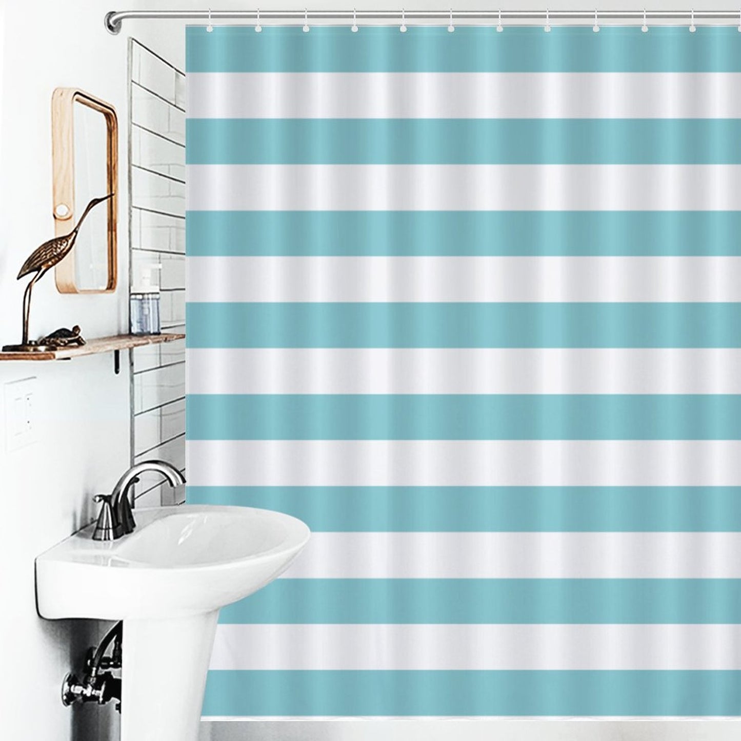 Lightweight Shower Curtain- Aqua Nautical Stripes