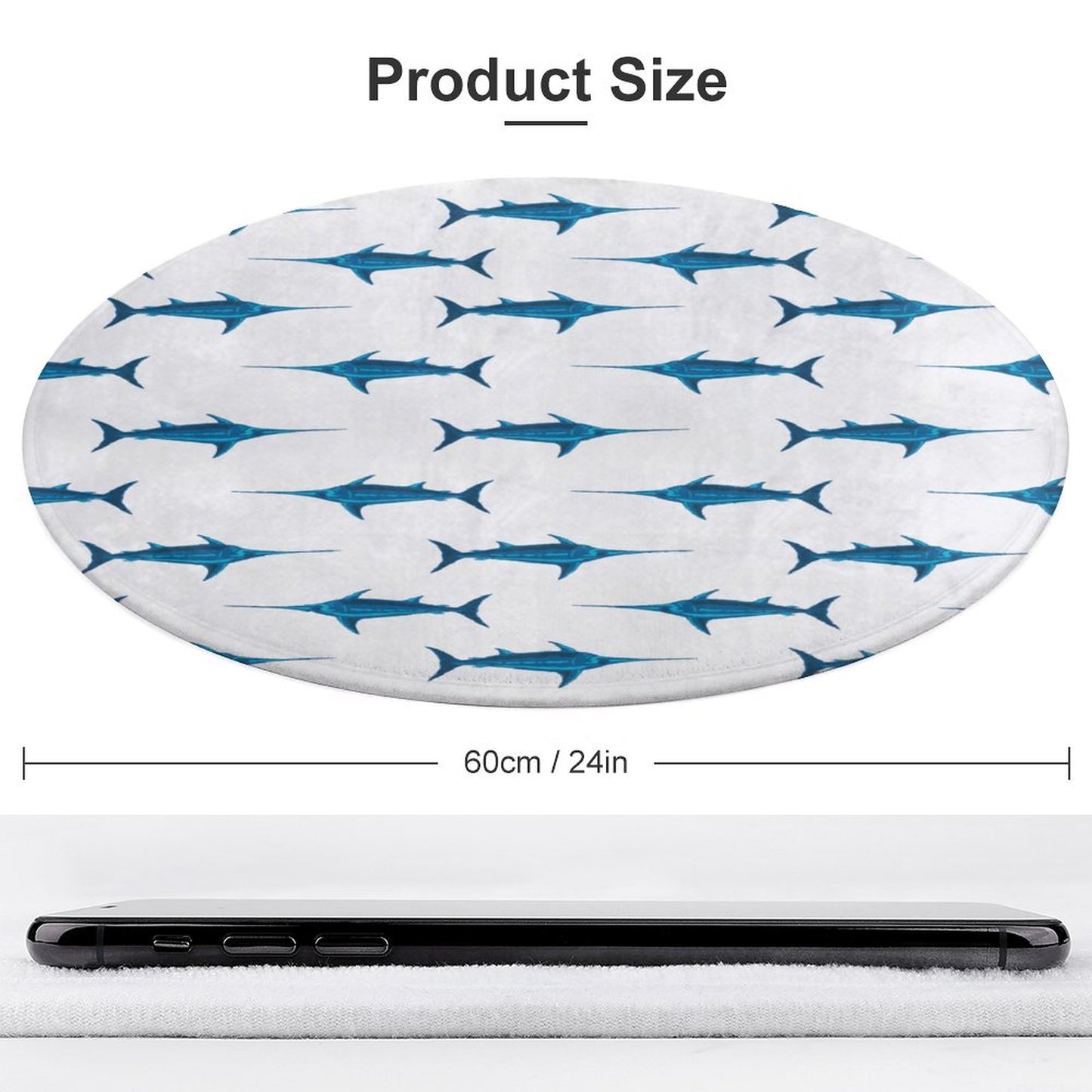 Round Plush Bath Mat- Preppy Swordfish