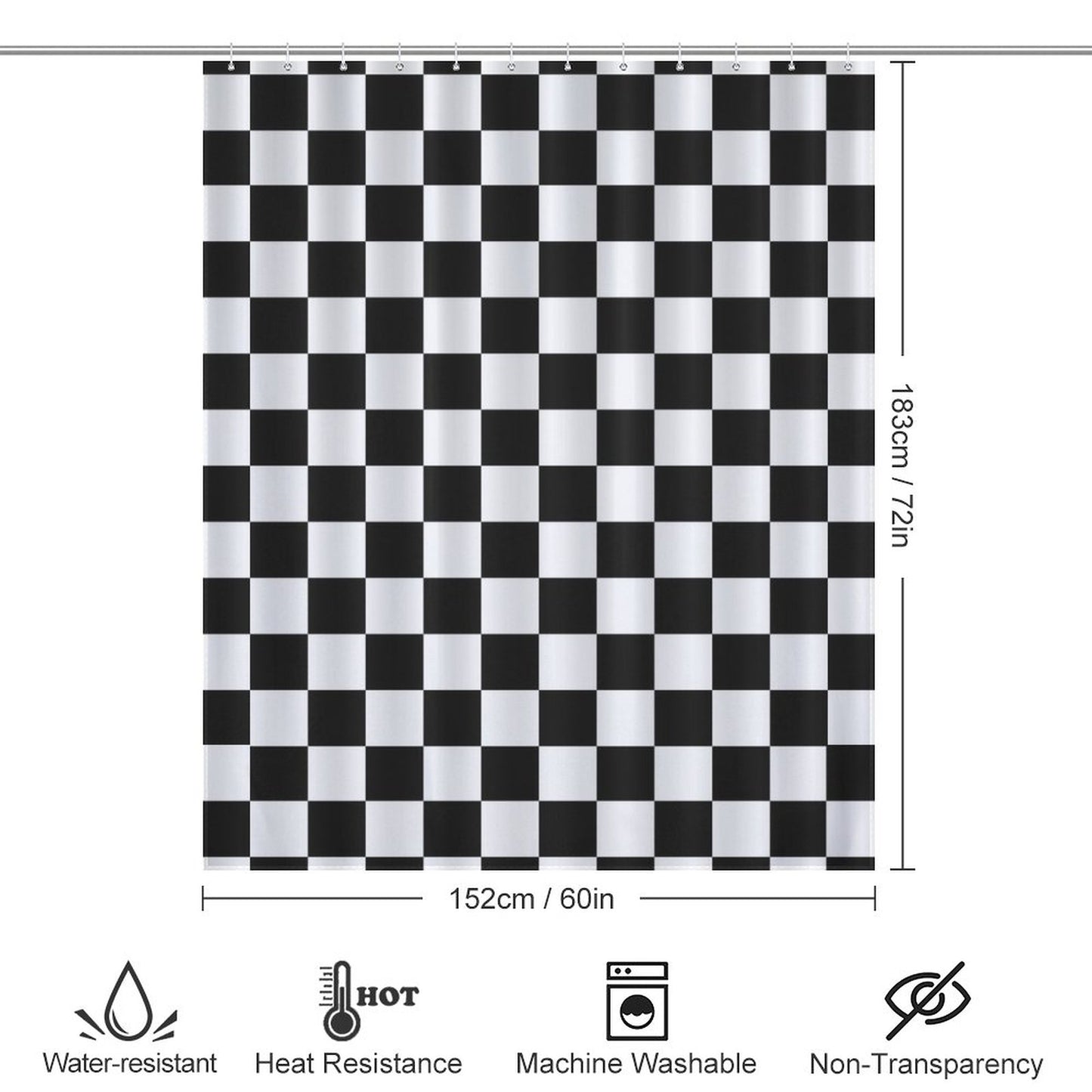 Lightweight Shower Curtain- Black and White Checkerboard