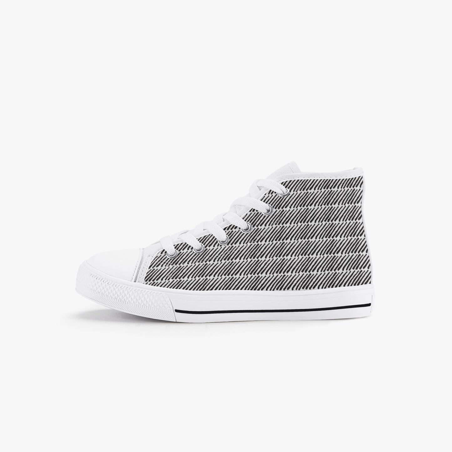 Unisex Black and White Lines Kid’s High-Top Canvas Shoes