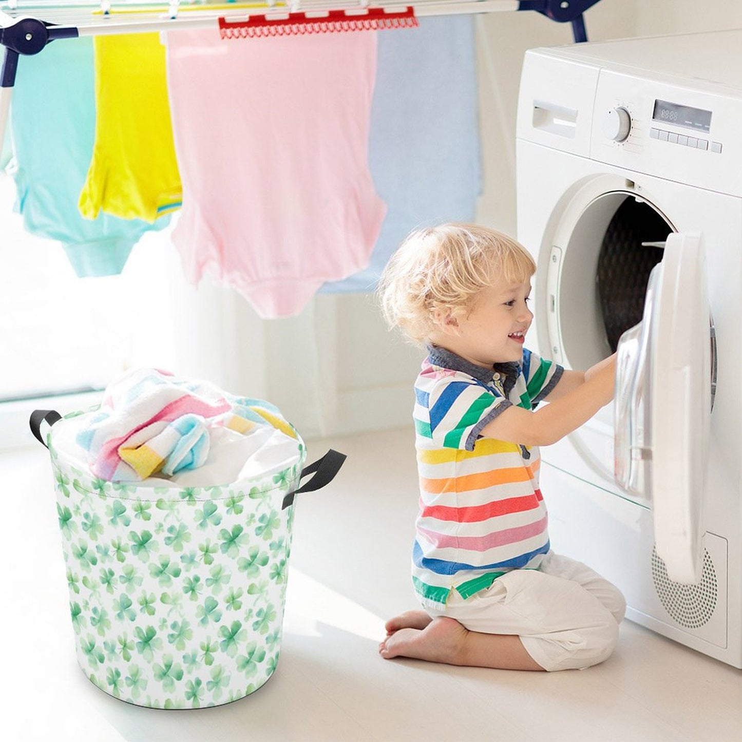 Collapsible Laundry Hamper- Watercolor Clovers