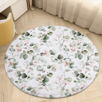 Round Plush Bath Mat- Elegant Eucalyptus Floral