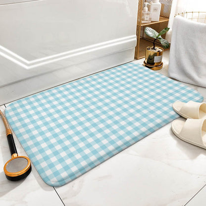 Plush Bath Mat- Spring Gingham Aqua