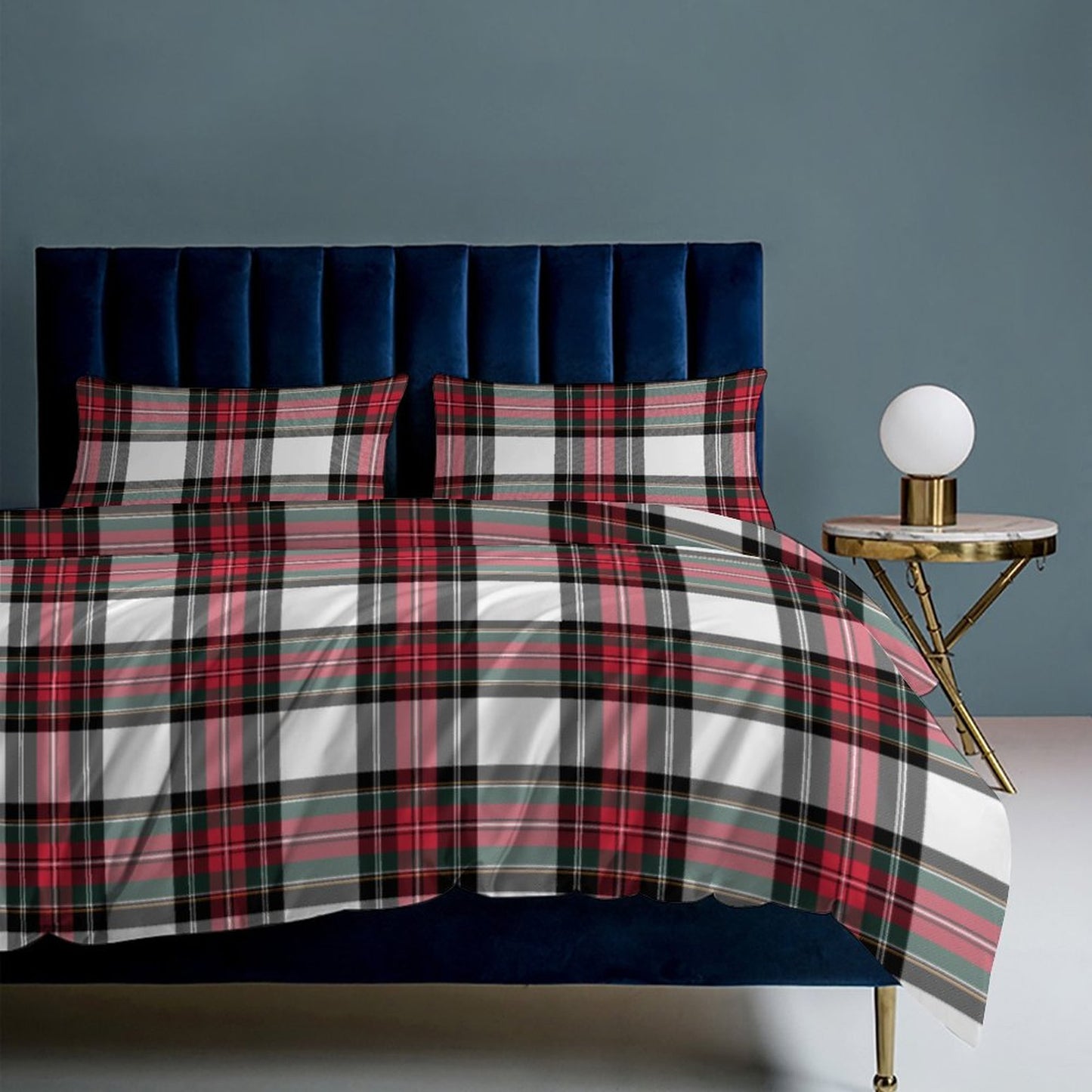 Christmas Tartan Plaid 3-Piece Bedding Set-86"×70" Twin Duvet Cover Set