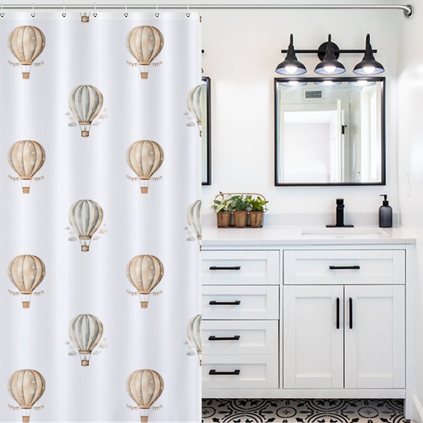 Lightweight Shower Curtain- Neutral Hot Air Balloons