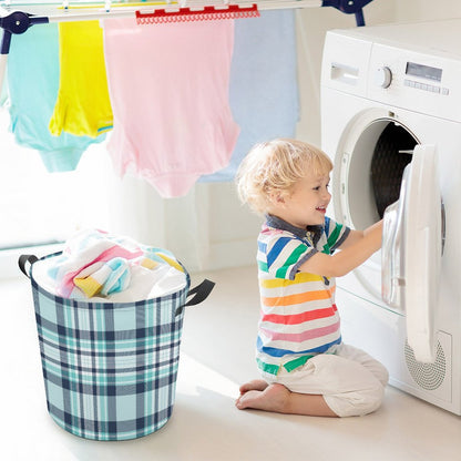 Collapsible Laundry Hamper-All The Blues Plaid