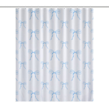 Lightweight Shower Curtain- Watercolor Coquette Blue Bows