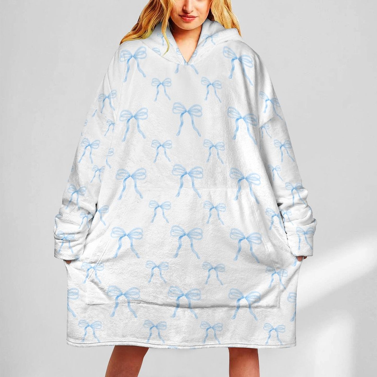 Oversized Soft Wearable Blanket Watercolor Coquette Blue Bows