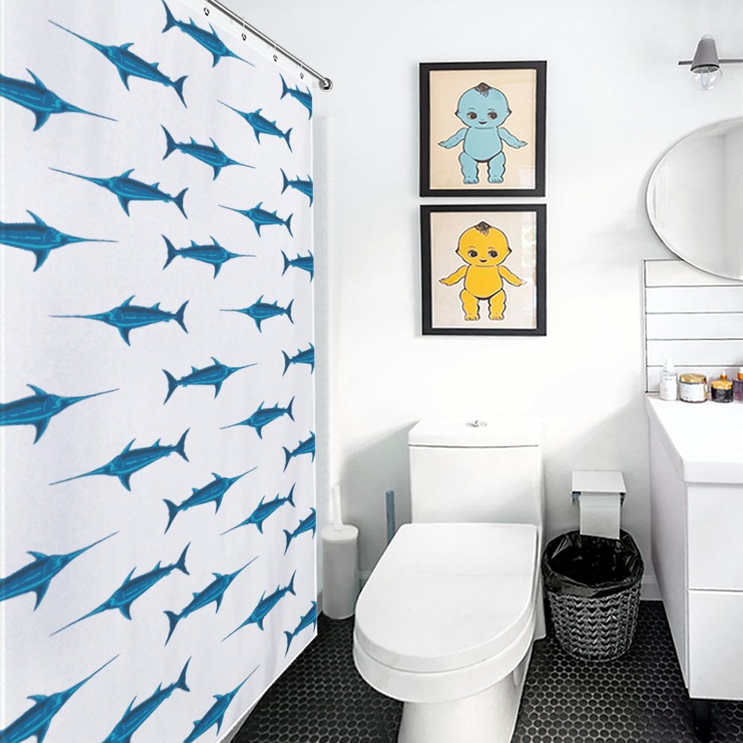 Lightweight Shower Curtain-Preppy Swordfish