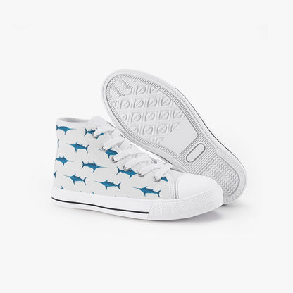 Unisex Blue Swordfish Kid’s High-Top Canvas Shoes