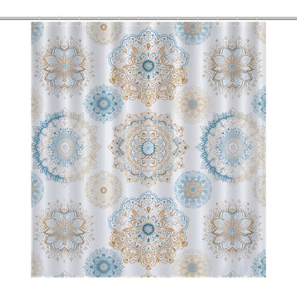 Lightweight Shower Curtain- Boho Fun Blue Gold