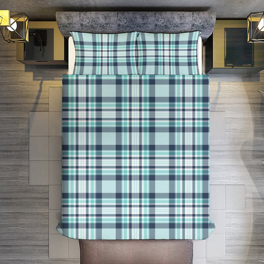 Teal Plaid 3-Piece Bedding Set-86"×70" Twin Plaid Reversible Duvet Cover Set