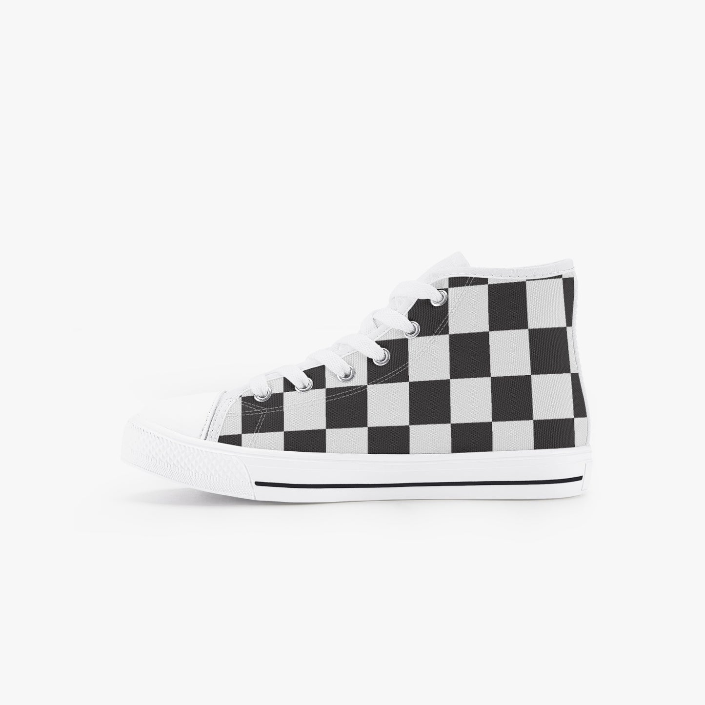 Unisex 50s Diner Checkered Black Kid’s High-Top Canvas Shoes