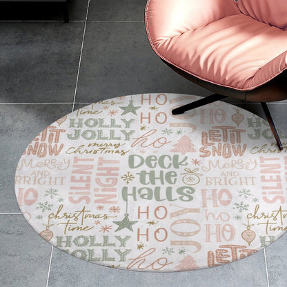 Round Plush Bath Mat- Christmas Phrases