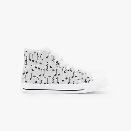 Unisex 50s Diner Music Notes Black  Kid’s High-Top Canvas Shoes