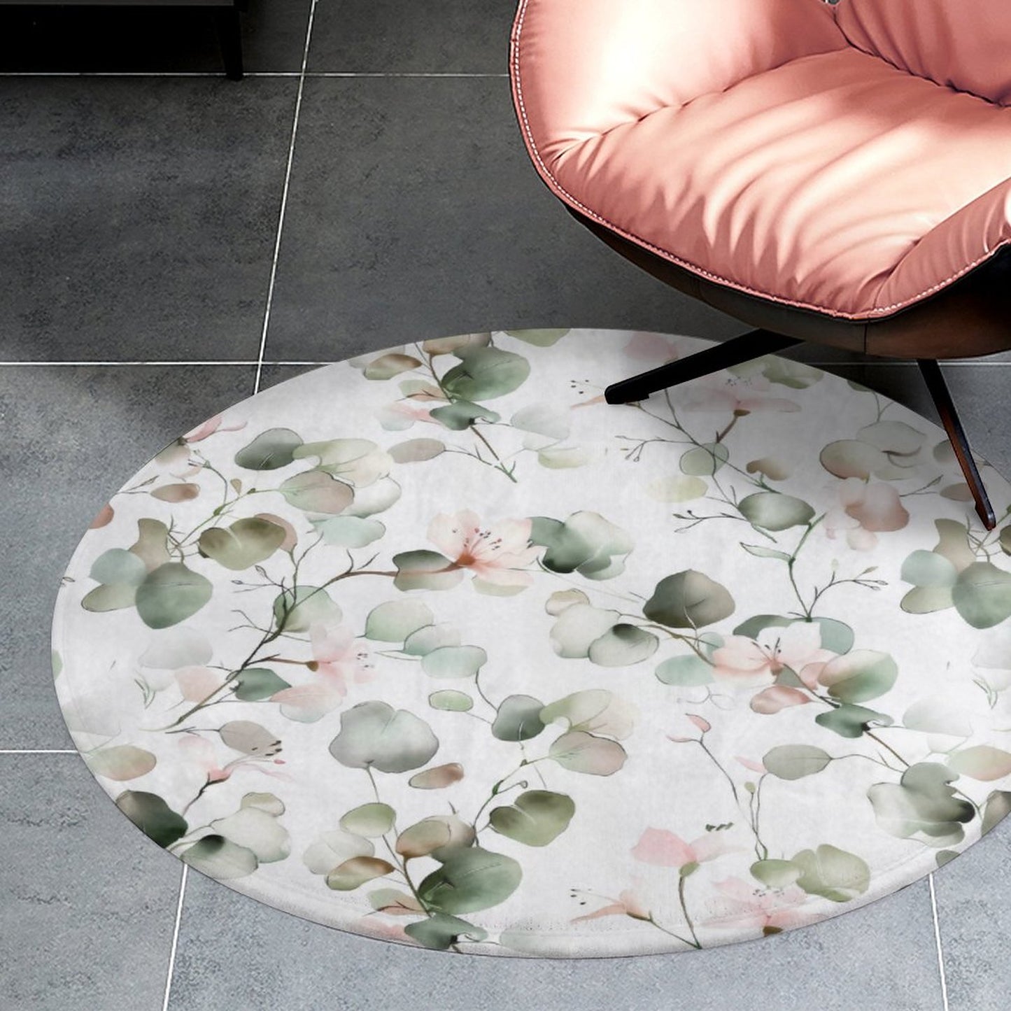 Round Plush Bath Mat- Elegant Eucalyptus Floral