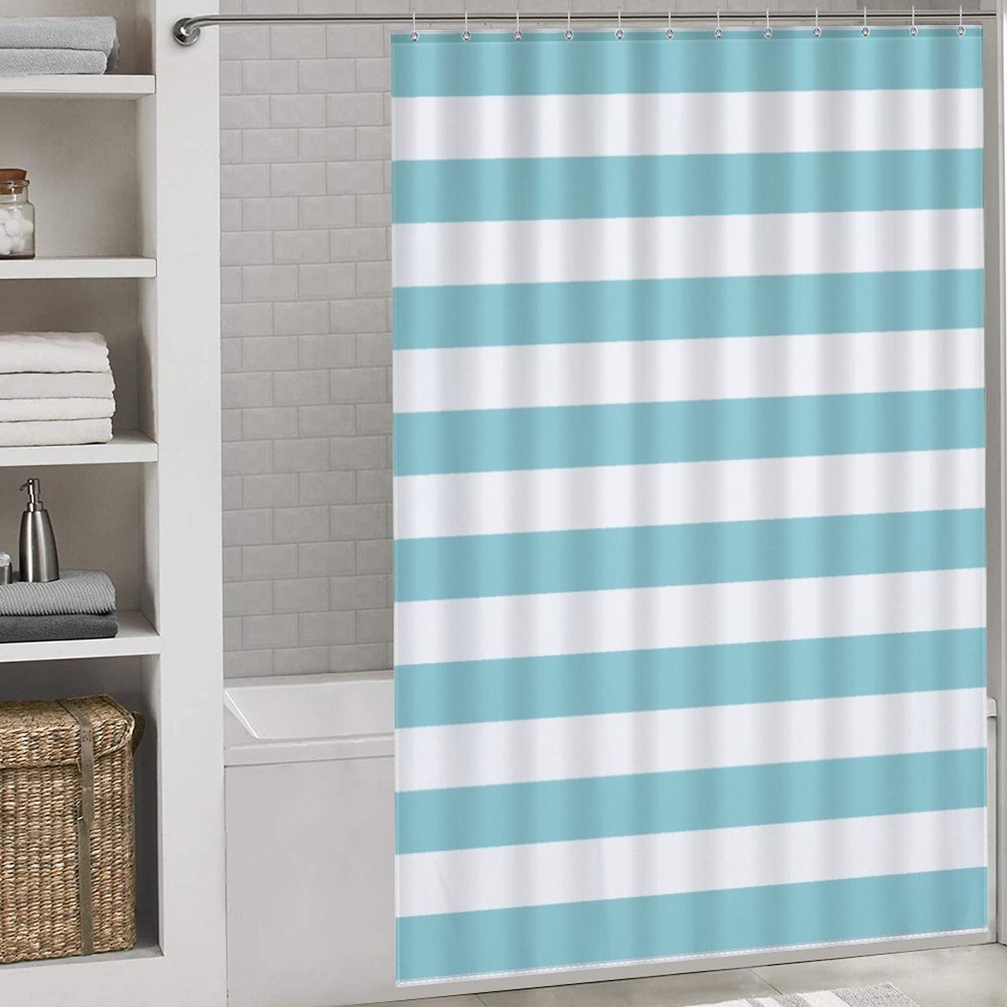 Lightweight Shower Curtain- Aqua Nautical Stripes