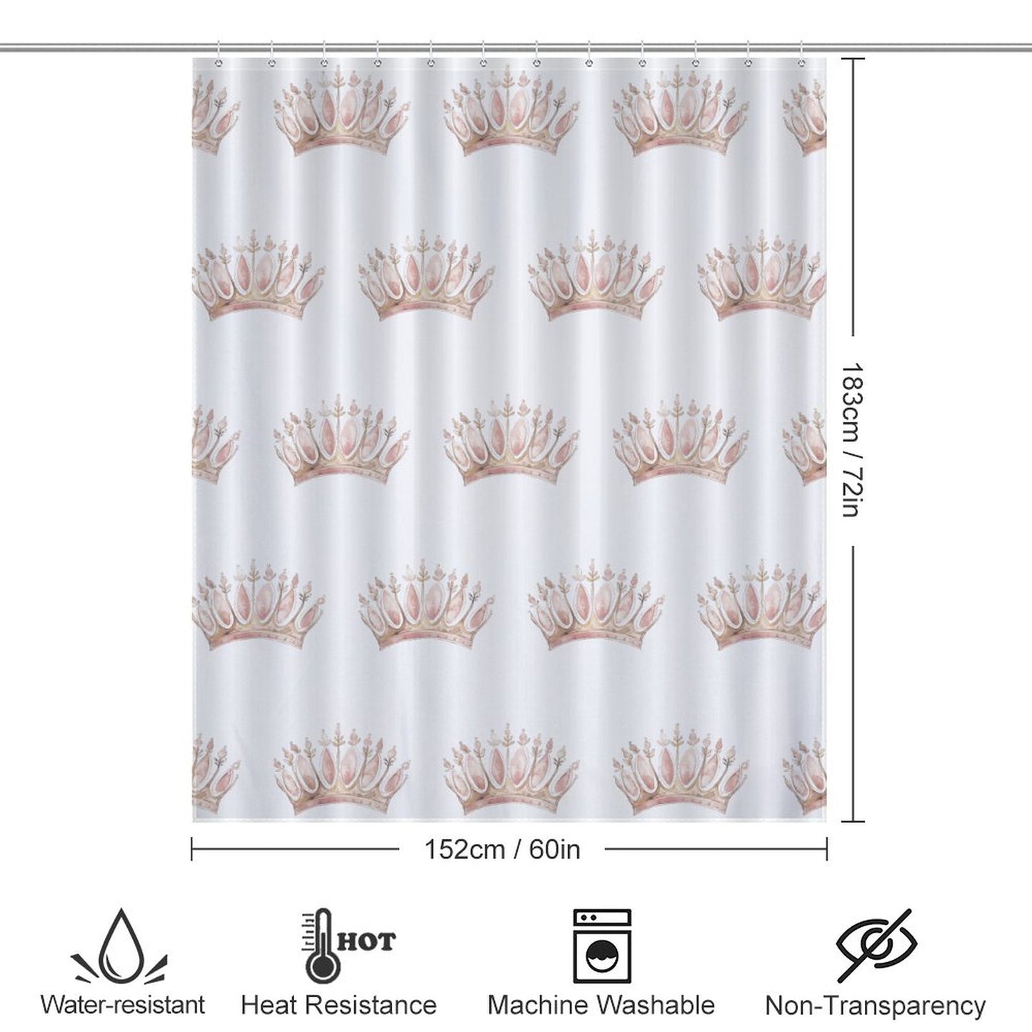 Lightweight Shower Curtain-Pink Princess Crowns