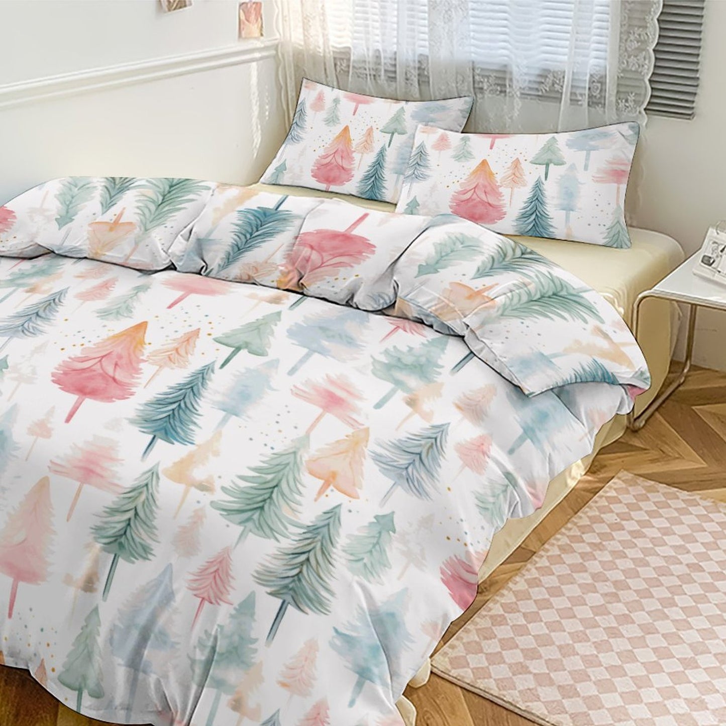 Holiday Pastel Trees 3-Piece Bedding Set-102"x90" King Duvet