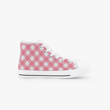 Girls Bright Pink Gingham  Kid’s High-Top Canvas Shoes